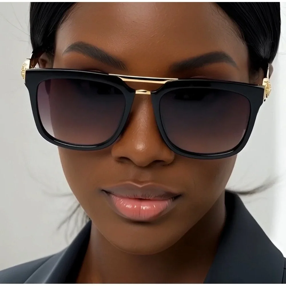Stylish Sunglasses Luxury Outfit Celebrity Shades Women Style Gold Top Bar Gafas